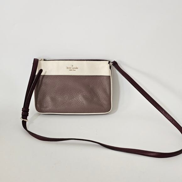 Y2K Kate Spade Women’s Small Crossbody Bag Maroon Off White Black Leather READ* - Picture 1 of 9